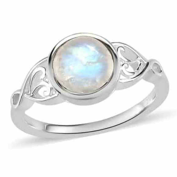 D'joy Jewelry - Dainty Genuine Rainbow Moonstone Solitaire Ring in Sterling  Silver